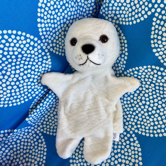 Two Hand Puppet Plushies White Baby Harp Seal and Pink Purple Baby Dinosaur - Picture 13 of 16